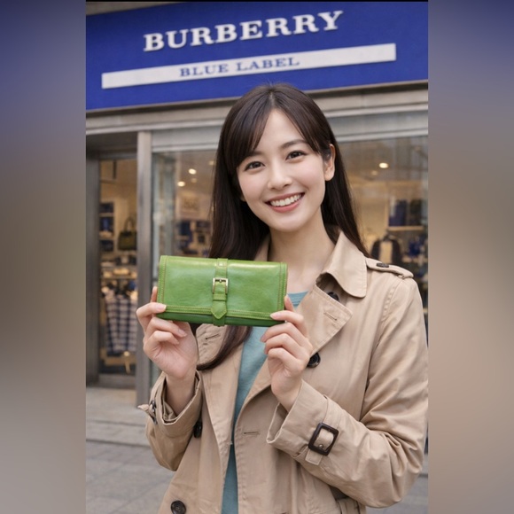 Burberry Handbags - Burberry Blue Label Leather Wallet Lime Green Nova Check Lined Japan Luxury